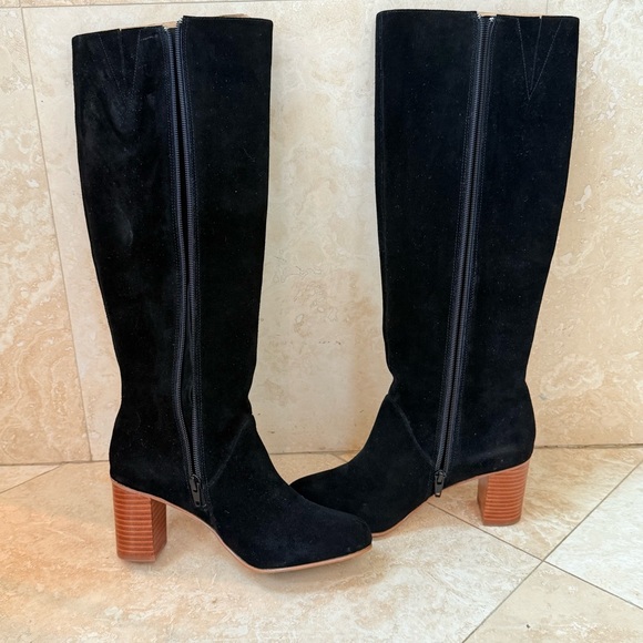 Soludos Shoes - Soludos Venetian Tall Boots Black Suede Knee High Block Heel Size 6.5